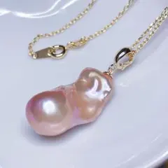 【本真珠】高品質贅沢大玉♡ピンクゴールド♡天然無染色バロックパールネックレス