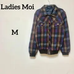 Ladies Moi ジャケット チェック柄 ウール調 ブラウン系 ヴィンテージ