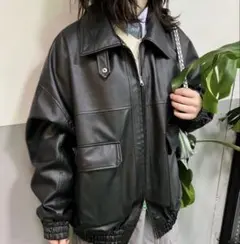 オーバーサイズ ブラックレザージャケット