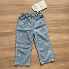 水色ハート刺繍デニムパンツ 110cm 新品タグ付き