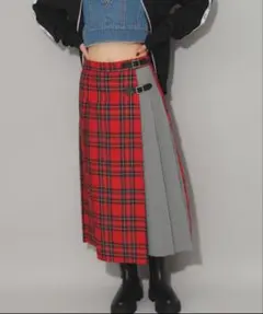 赤チェック ロングスカート