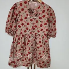 花柄リボン付き七分袖ワンピース