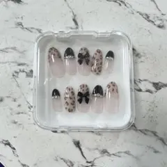 レオパード柄フレンチリボンネイルチップ 10個セット