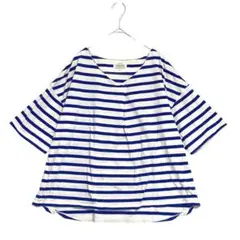 スタジオクリップ　Vネック ボーダーカットソー 白 青　M