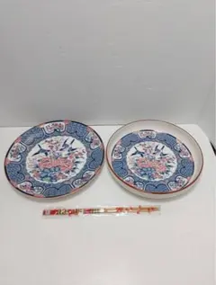 【未使用】富永陶園 陶彩「新牡丹花鳥」来客セット 大皿 盛皿 2枚セット 箸付のサムネイル