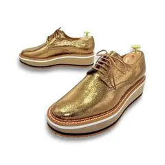 PRADA】エスパドリーユ ゴールドレザーシューズ 38 - メルカリ