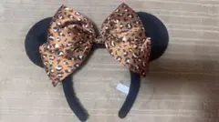 ヒョウ柄リボン付き耳カチューシャ