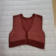 LOWRYSFARMブラウン Vネック リブ編み ニットベスト