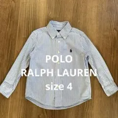ラルフローレン　ストライプド　コットン　ポプリン　シャツ　ブルー　長袖　サイズ4