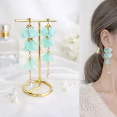 ブルー　フラワー ピアス イヤリング パール ブライダル 結婚式 お呼ばれ　春