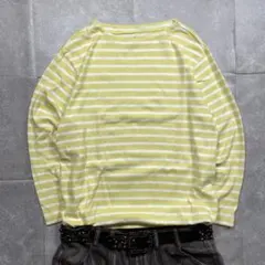 Y2K 00s archive 短丈ボーダーロンT長袖カットソーテック系　XL