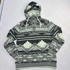 Americaneagleアメリカンイーグル幾何学模様フード付きニットセーターL