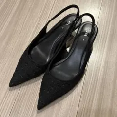 ZARA ザラ ポインテッドトゥ ツイード調スリングバックパンプス