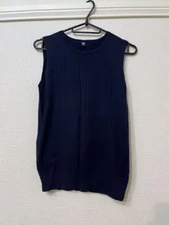 ネイビー リブ編み ノースリーブセーター