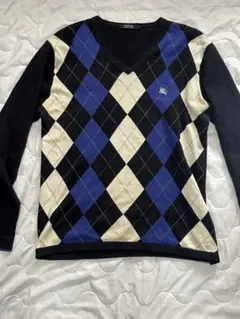 バーバリーブラックレーベル　ニットセーター　アーガイル柄　ワンポイントロゴ　M