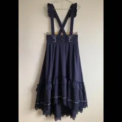 axes femme サスペンダー付き スカート ネイビー M フリルショルダー