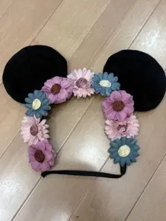 ミニーマウス耳付き花カチューシャ