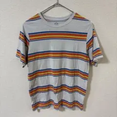 US古着 ワンダーネーション レトロ マルチボーダー Tシャツ 派手色 オレンジのサムネイル