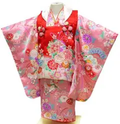 1点限り在庫処分七五三 正絹着物 3歳 女の子 被布セット 赤ピンク