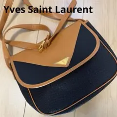 【美品】イヴ・サンローラン　ショルダーバッグ　ヴィンテージ　茶　黒