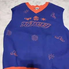 9090 紫オレンジ Vネックニット