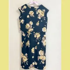 【試着のみ美品】ローズティアラ 花柄ワンピース 38(M) ネイビー×イエロー