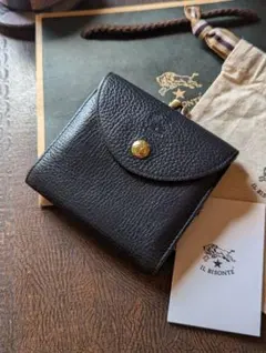 イルビゾンテ コンパクト がま口 ダークネイビー シボ加工 美品 男女兼用