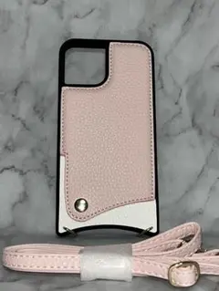 iPhone12/12Pro NAWEN ピンク レザーケース 首掛けストラップ