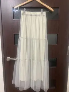 レディース ホワイト ティアードロングスカート