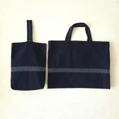 レッスンバック☆シューズケース☆濃紺 水玉☆匿名配送