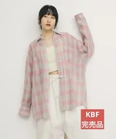 【KBF】シアーチェックBIGシャツ ピンクのサムネイル