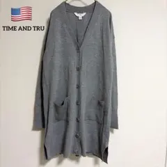 TIME AND TRU ロングカーディガン グレー S 羽織り ポケット付