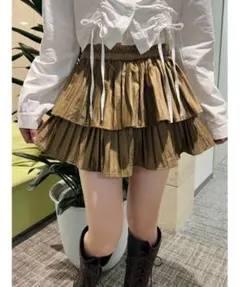 プリーツティアードミニスカート ブラウンのサムネイル