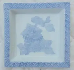 美濃焼 大吉窯 小皿 青色 花柄 牡丹柄 四角皿 正方形 陶器