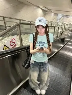 ロゴプリント 半袖Tシャツ ミントグリーン