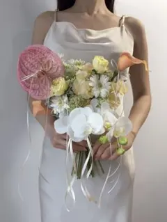 【ブートニア付】ウェディングブーケ　アーティフィシャルフラワー造花