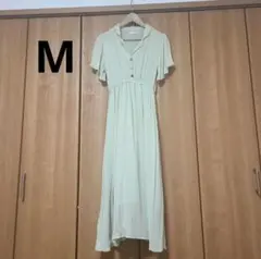 ロング ワンピース ライトグリーン M　半袖　夏　可愛い　着痩せのサムネイル