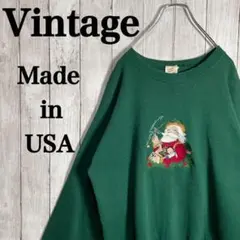 【USA製】センター　刺繍ビックロゴスウェット　オーバーサイズ　アースカラー　緑