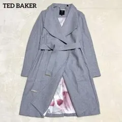 【美品セール】TED BAKER テッドベイカー ロングコート ヨーロッパ製花柄 テッドベイカー 刺繍 ロング コート カシミヤ混 L ブラック ベルト付