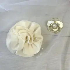 アイボリー　フラワー　コサージュ　バラのブローチパール 2点セット卒業式・入学式