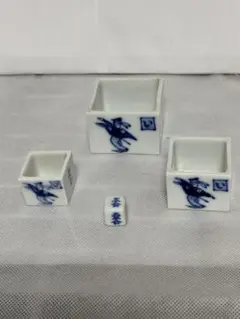 遊興盃 サイコロ付 酒器 入れ子 陶器 枡 昭和レトロ アンティークのサムネイル