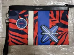 MICHAEL KORS 大きめポーチ 赤青ストライプ