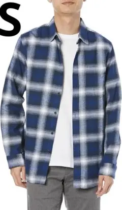 メンズS⭐️フランネルシャツ スリムフィット 長袖 綿100ブルー系チェック