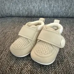 ベージュ ベビーシューズ チェック柄