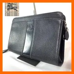 Burberryバーバリーロンドンクラッチバッグ　シボ革ノバチェックレザー黒