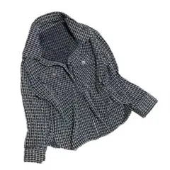 EMS excite ツイードシャツ ジャケット風 長袖 ブラック　羽織り　F