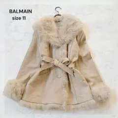 BALMAIN 羊革 シープスキン レザーコート フォックスファー
