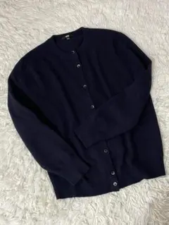 【肌触り抜群】ユニクロ　 カシミヤ100% ネイビー カーディガン Lサイズ