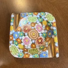 九谷焼 金彩 花詰め 灰皿 花柄 陶器