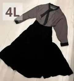 4L 千鳥格子柄 ボウタイブラウス 大きいサイズ きれいめ